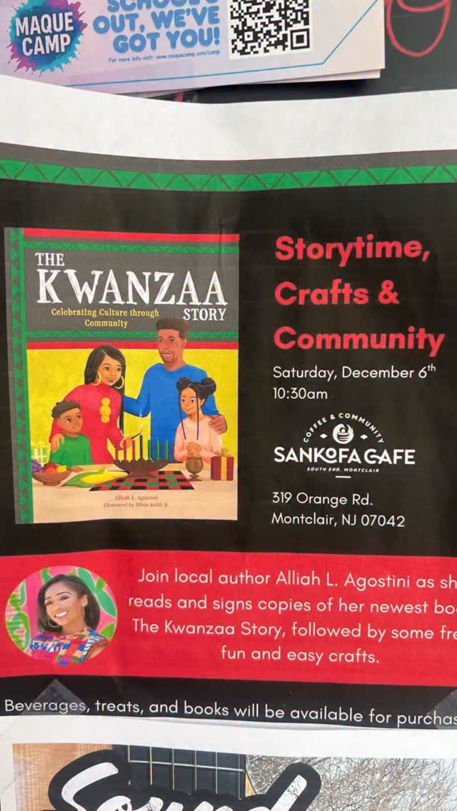 Sending a special thank you to everyone who came to @sankofacafe_nj for a little Kwanzaa storytime crafts, and community at the beautiful @sankofacafe_nj ! We had fun making Africa medallion necklaces and mancala boards while learning about Kwanzaa’s origins. As always, thank you to my community for stopping by and showing love. The Kwanzaa Story is available now- while it’s technically a picture book, it’s full of information and intended for grades 3 and up (not a quick bedtime read!). But take it bit by bit- and parents/teachers- you’ll learn a lot too! 🤗 #kwanzaa #kwanzaabooksforkids