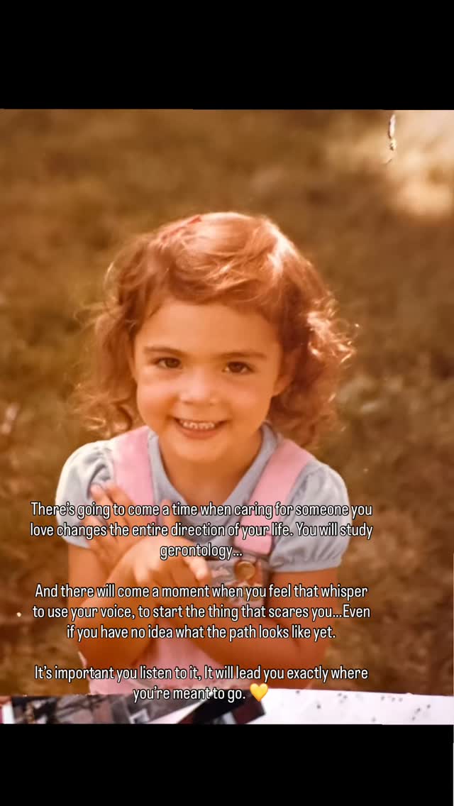 There’s going to come a time when caring for someone you love changes the entire direction of your life. You will study gerontology…
And there will come a moment when you feel that whisper to use your voice, to start the thing that scares you…Even if you have no idea what the path looks like yet.
It’s important you listen to it, It will lead you exactly where you’re meant to go. 💛
Thank you to the 40,000 of you that listen, welcome me into your lives and share your story with me! 🙏🏼✨