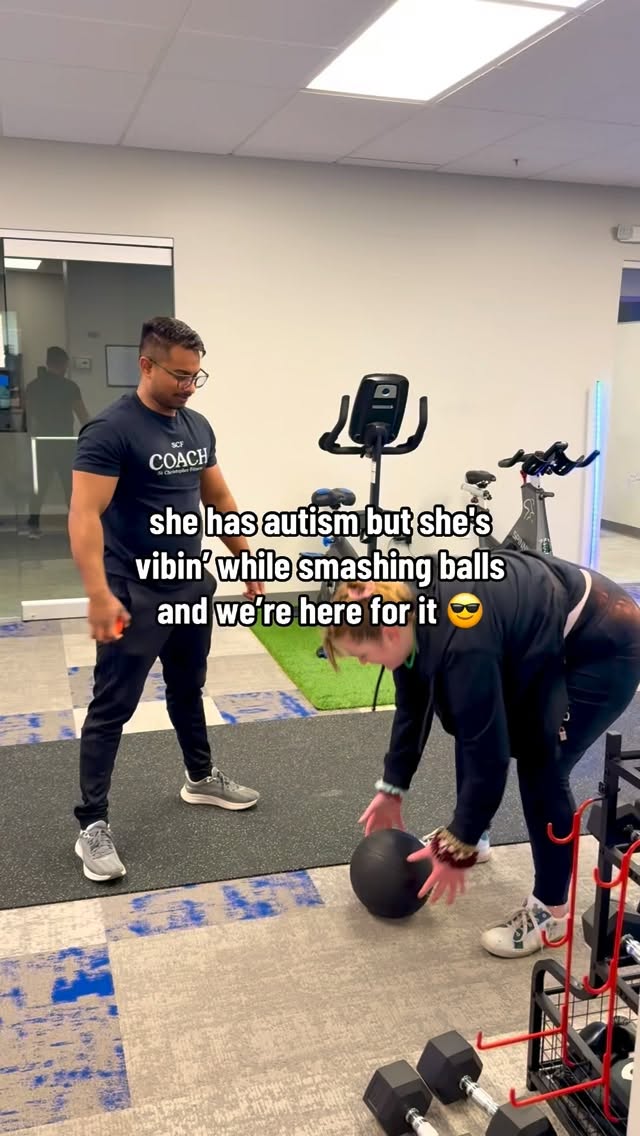 Fitness that feels like play = pure happiness 😭💖 our OT trainer makes every session a whole mood 💪 #autism #therapy #fitness #workout #happy