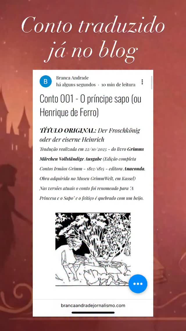 LINK NO STORIES - O primeiro conto original da Jornada Grimm já está disponível no meu blog. Corre lá para conferir. #namagiadashistórias #jornadagrimm #livros
