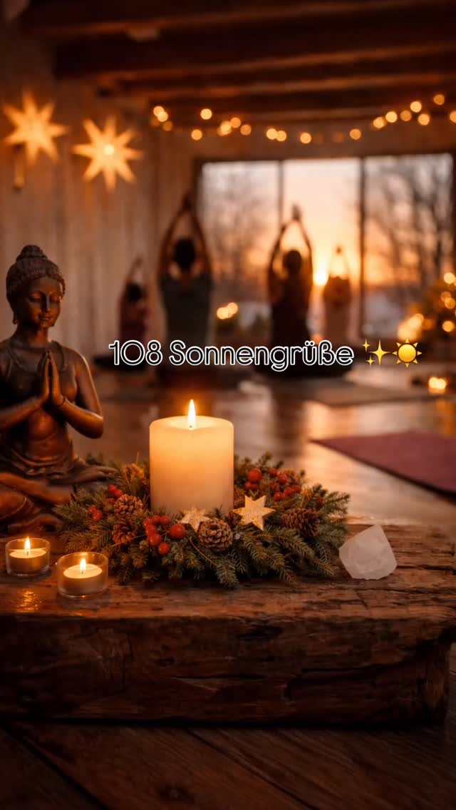 Heute, in der letzten Einheit vor der Wintersonnenwende, berühren wir einen ganz besonderen Moment im Jahreskreis.
Es ist die Zeit, in der die Dunkelheit ihren Höhepunkt erreicht –
und genau hier beginnt das Licht, ganz leise, wieder zurückzukehren.
Die 108 Sonnengrüße, die wir heute gemeinsam praktizieren, sind kein Wettkampf.
Sie sind ein Ritual.
Eine bewegte Meditation.
Ein bewusstes Durchschreiten von Loslassen, Hingabe und innerer Ausrichtung.
Jede Wiederholung darf ein Atemzug sein.
Jede Bewegung ein Gebet.
Vielleicht für Dankbarkeit.
Vielleicht für das, was du hinter dir lässt.
Vielleicht für das, was du in dein Leben einladen möchtest.
Du musst nichts beweisen.
Du darfst Pausen machen.
Du darfst Varianten wählen.
Wichtig ist nicht die äußere Form, sondern deine innere Präsenz.
Lass uns diese 108 Sonnengrüße nutzen,
um Altes sanft zu verabschieden
und dem Neuen einen Raum zu öffnen –
ruhig, bewusst und getragen vom Rhythmus deines Atems.
Nimm dir einen Moment, um innerlich Danke zu sagen.
Deinem Körper.
Deinem Atem.
Dir selbst.
Für alles, was war.
Für alles, was ist.
Für alles, was kommen darf.
Wir haben gemeinsam bewegt, was bewegt werden wollte.
Wir haben losgelassen, was gehen durfte.
Und wir haben Raum geschaffen für neues Licht ✨
Öle zur Unterstützung in der Bewegung: Minze, Wild Orange, Grapefruit 🧡
Öle zur Unterstützung in der Entspannung: Weihrauch, Lavendel 💜
#108Sonnengrüße #Wintersonnenwende #AdventYoga
(KI-generierte Bilder enthalten)