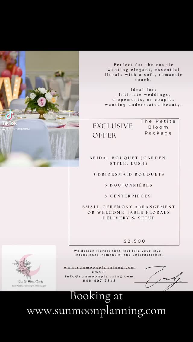 New Floral Packages Are Here! 🌿✨
Because every client deserves florals that fit their vision and their budget, we curated packages with your best interests in mind. From intimate blooms to luxurious custom designs, there’s a beautiful option waiting for you.
✨ Petite Blooms – simple + sweet
✨ Signature Elegance – fuller designs + installations
✨ Luxury Bespoke – fully customized florals, crafted just for you
Ready to see which package fits your celebration best?
Tap the link in bio to explore + secure your date. 🤍🌸