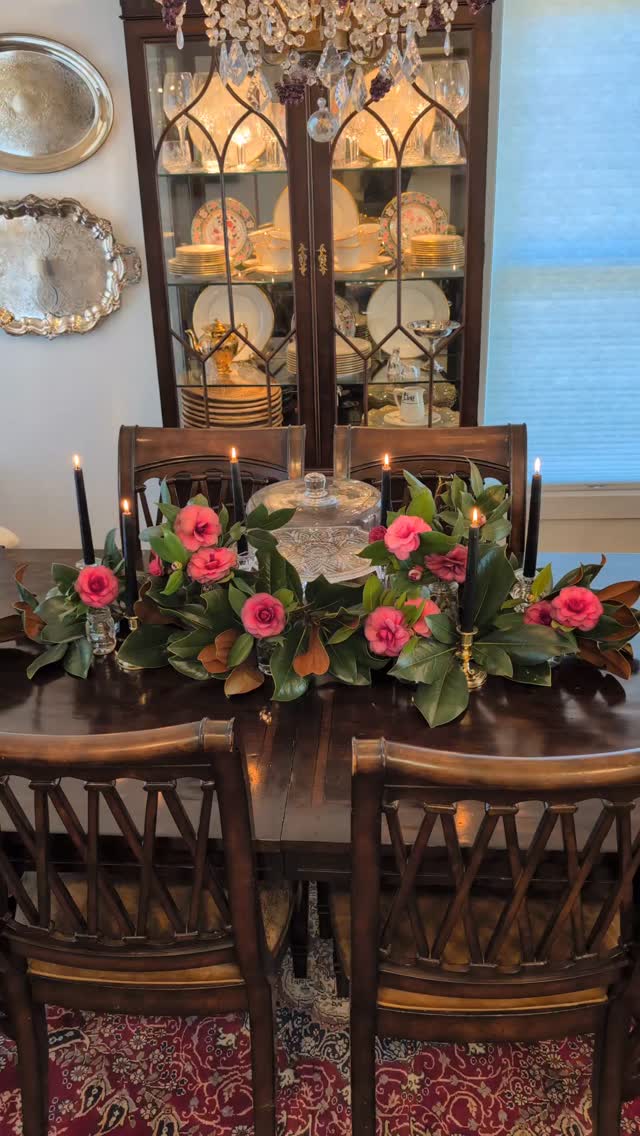 Today I went foraging for magnolias & camillias for a winter centerpiece for my husband's birthday tomorrow. I love how dreamy the table looks with bold greenery and black candles. I mixed my glass and brass candlestick holders for a more laid back feel. Tomorrow I'm setting the table for two and baking Jack Daniels cupcakes