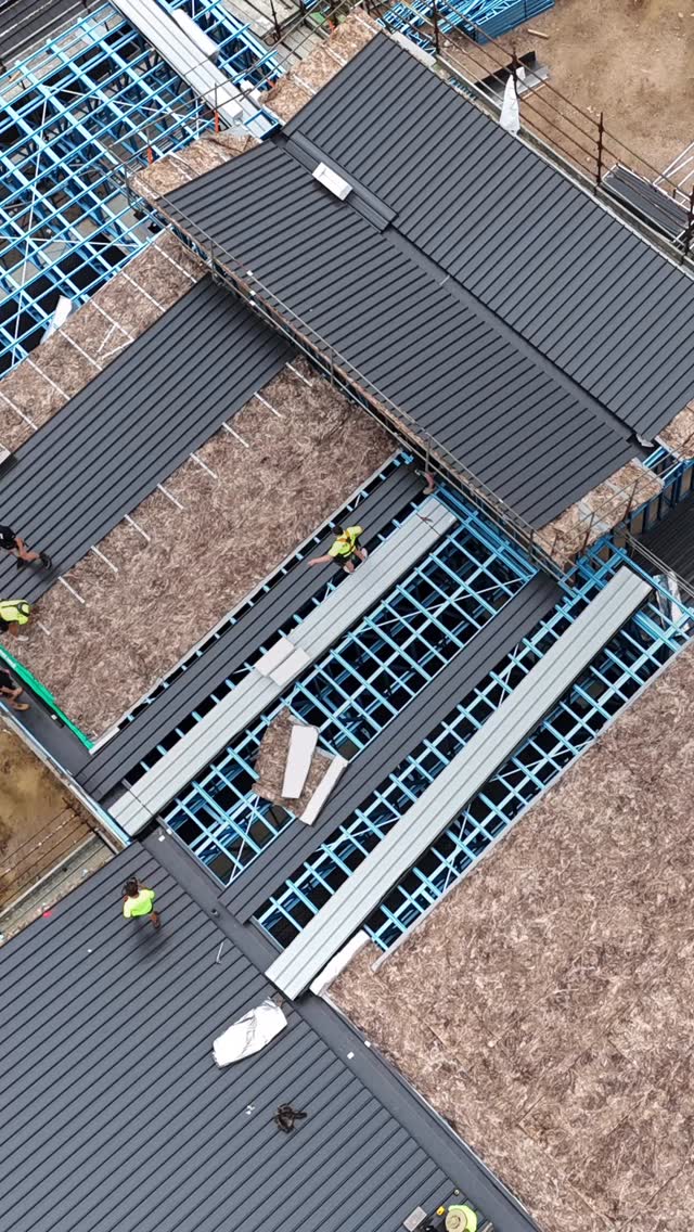 The team is putting in the work on a new roof installation at Highton for a Childcare using @colorbondsteel #Kliplok metal roofing in #monument stay tuned for the final reveal! 👀