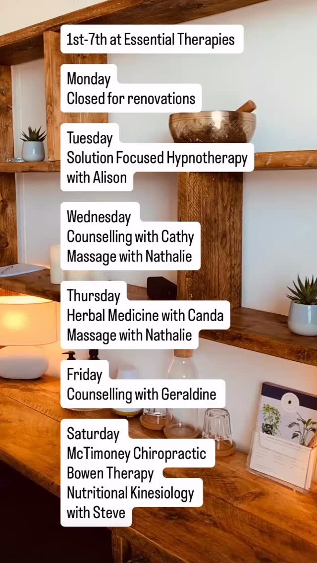 This week at Essential Therapies.
Check out our website and co tact your chosen therapist directly to book your appointment.
www.essential-therapies.co.uk