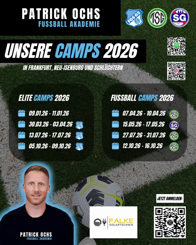 🚀 Die Patrick Ochs Fussball Camps 2026 sind geplant!
Wir können es kaum erwarten, euch wieder auf dem Platz zu sehen und gemeinsam an euren Skills zu feilen. 💥⚽️
📲 Alle Details findet ihr auf unserer Homepage.
Seid dabei, wenn wir 2026 wieder Trainingsmomente schaffen, die man nicht vergisst. ⭐️
🔗 Jetzt schon anmelden & Platz sichern!
Schreib und einfach an!
Werdet Teil der Patrick Ochs Fussball Akademie. 🖤