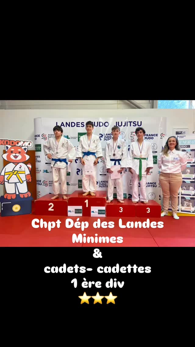 Félicitations aux minimes et cadets/cadettes
du Dojo Saint Martinois et du Shiai Club Capbreton pour leur très beau travail 👏🤩
Chez les minimes :
🥇 Maël Martin -55 kg
🥈 Iban Saidi – 50 kg
🥉Léo Etcheverry – 42 kg
🥉 Julien Gobert –55 kg (Capbreton)
👏 5eme Gabin Alary –50 kg (Capbreton)
Chez les cadets/cadettes :
🥇 Pauline Giffard – 70 kg
🥉 Elisa Leuridan – 57 kg
🥇 Raphaël Viala –60 kg
👏 Clément Bouley– 60 kg
Bravo à toutes et tous pour l’engagement, l’envie et les valeurs sur le tapis 💪🥋
Fiers de vous, on continue sur cette belle dynamique🔥🔥🔥
Petite mention particulière pour Pauline qui obtient sa ceinture noir 🔥 🥰🥋🧐👊💪😎🔥
Une belle récompense pour son travail, son engagement et sa persévérance 👏👏🔥
#Judo
#comitejudo40
#dojostmartinois #shiaiclubcapbretonangresse #judoclubcotebascolandais