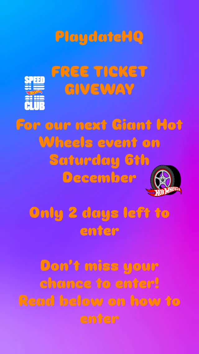 FREE TICKET GIVEAWAY 🎫
GIANT HOT WHEELS TRACK EVENT! 🚗🔥
Happening Saturday 6th December 🗓️
And guess what… we’re giving away FREE tickets! 🎟️✨
👀 One winner for EACH session!
🏆 Winners announced Sunday 30th November at 7pm
🎁 2 Lucky Winners Will Receive:
• 2 children’s tickets (includes 2 adults) 👨👩👧👦
• Event Date: Saturday 6th December
• Session Slots:
• ⏰ 10:00–11:00am
• ⏰ 11:15–12:15pm
⚠️ REMEMBER:
If YOU are tagged and want to enter, you must tag someone else to qualify! 🔁👥
🔥 HOW TO ENTER:
1️⃣ Follow @haplaydate on Instagram or Facebook 👍
2️⃣ Sign up to the Playdate HQ mailing list 💌
3️⃣ Like this post ❤️
4️⃣ Tag your friends in separate comments 👇
➡️ 1 tag = 1 entry
✨ Already booked for December? No worries — winners can use tickets for January sessions!
🚫 IGNORE ANY COMMENTS POSING AS US!
Winners will ONLY be contacted via DM.
We will NOT comment on this post or send any links.
If you’re unsure, email us: hello@playdatehq.co.uk ✉️
🇬🇧 Open to UK residents only.
📌 This giveaway is not endorsed, sponsored or associated with Facebook or Instagram.
📄 Full T&Cs on our website — link in bio.
✨ Good luck! 🍀🚗🔥
#hotwheels #enfieldkids #enfieldparents #enfieldtown #enfieldkidsactivities #hertskids #londonkids #playcars #kidsfun #enfield #hertfordshire #hertfordshirechildrensactivities #freeticketgiveaway #smallbusiness #thingstodokids