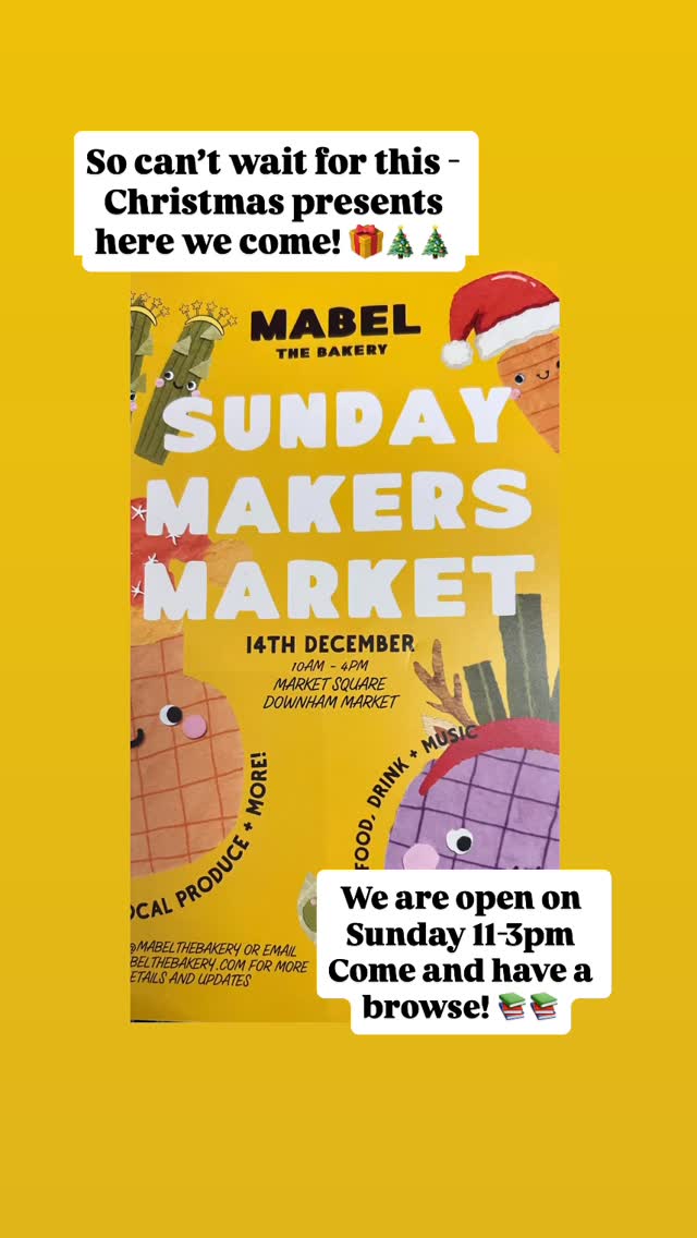 We can’t wait for the Sunday Makers Market this Sunday 14th December in Downham, brought to you by the amazing @mabelthebakery. We know there will be lots of lovely stalls for you to get those presents sorted as well as Christmas vibes with food, drink and live music.
We are open too on Sunday 11am -3pm. Come and have a browse and maybe find a gift or two! 🎁📚📚
#downhammarket #norfolk #bookshop #mabelthebakery #indiebookshop