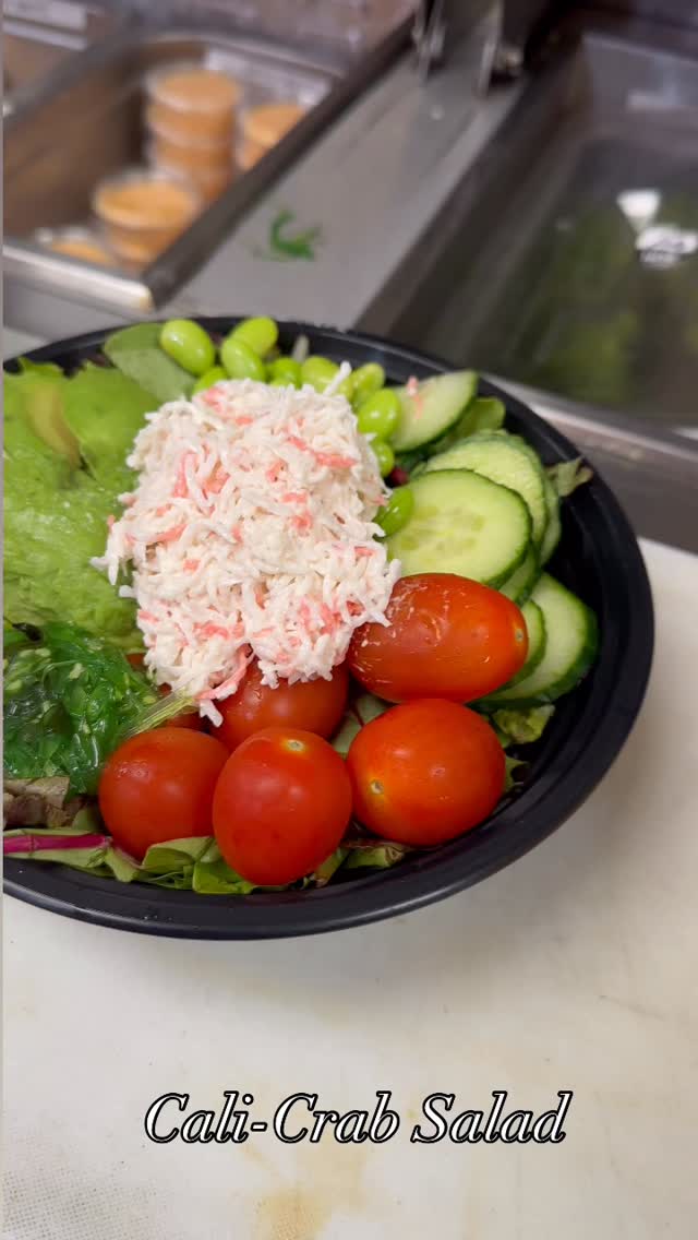 Try our NEW Cali-Crab Salad- It’s like a California roll on a bed of salad mix. Super Refreshing!! #sesamedressing #creamyranch #healthy #yummy #teriyakicity