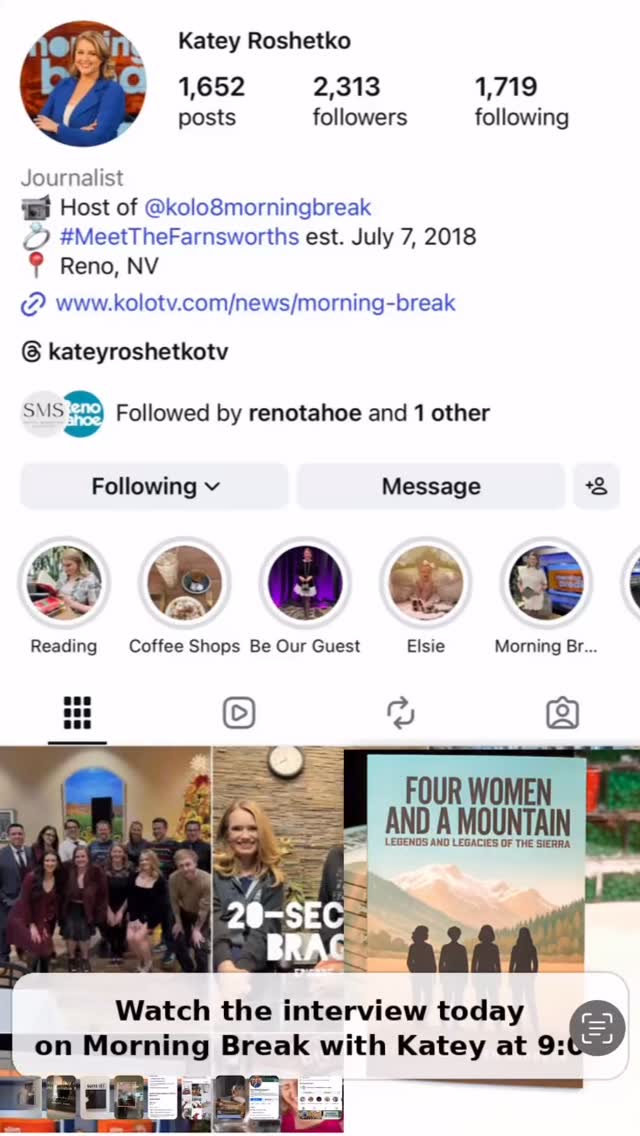 Join me today on News Channel 8’s Morning Break with Katey Roshetko and the KOLO team at 9:00 a.m.
I’m honored to share the story behind Four Women and a Mountain — a book about legacy, love, and the women who shaped the Sierra. #fourwomenandamontain_ #legendsandlegacies #sierra #palisadestahoe #newschannel8 #koło #abcnews #morningbreak #kateyroshetko #shanemcconkeyecochallenge #tuffscentence #sierranevada #wintersports #womenempowerment