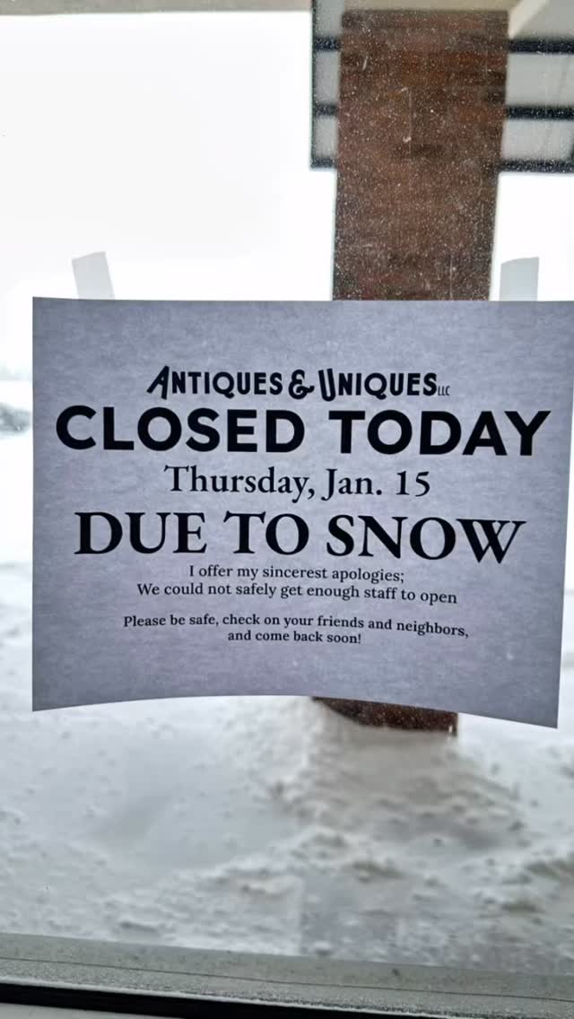 Closed Thursday Jan 15 due to snowy conditions. We couldn’t get enough staff in safely to open today. We don’t like to stray from the posted hours, but sometimes we have to do these things for safety. Please, take care, check on your folks, try to enjoy the day for what it is ❤️❄️☃️☕️