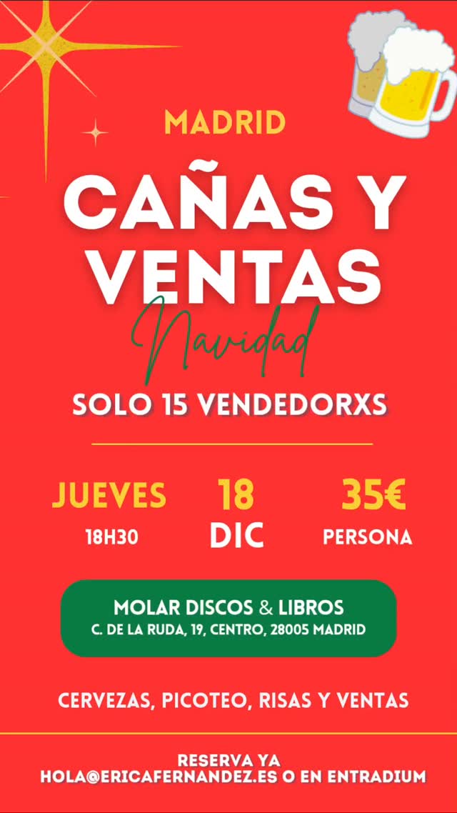 Jueves por la tarde.
Madrid en modo Navidad.
Entras en Molar Discos y Libros, en La Latina, te quitas el abrigo y coges una caña.
A tu alrededor, gente de ventas que no conoces… todavía. Se cruzan miradas, sonrisas, el clásico “¿tú a qué vendes?” y esa sensación de vale, aquí va a pasar algo.
Las primeras conversaciones fluyen solas. Sirven para entrar en calor, para bajar defensas, para empezar a hablar de verdad.
Nos presentamos, ponemos contexto… y ya estamos todos dentro.
Entonces llega el momento incómodo-divertido: “venga, véndeme un boli”.
Risas, algún sudor frío, improvisación pura.
Ves estilos distintos, errores que reconoces como tuyos y aciertos que te guardas mentalmente.
Y cuando crees que ya está todo, entramos en terreno serio.
Objeciones reales.
De las que te sueltan y te descolocan. Ya sabes, el típico "No me interesa", "Es muy caro"...
Las ponemos encima de la mesa, las destripamos juntos y empiezan a salir frases, enfoques y respuestas que piensas: joder, esto me habría venido de lujo hace una semana.
Sales con la cabeza llena de ideas, con gente a la que te apetece volver a ver y con esa sensación tan poco habitual de haber aprovechado de verdad la tarde.
Y al final, copas en alto 🥂
Para celebrar que hemos llegado hasta aquí.
Para cerrar el año como se merece.
Para brindar por lo aprendido, por lo vendido, por lo que no salió… y por todo lo que viene el año que entra.
Este jueves a las 18h30.
Si aún no la tienes, compra tu entrada. Aún estás a tiempo 🎟️
https://entradium.com/events/canas-y-ventas-navidad-18-diciembre-madrid
¡Solo quedan 3!
#ventas #sdr #bdr #bdr #comercial #networkingmadrid #