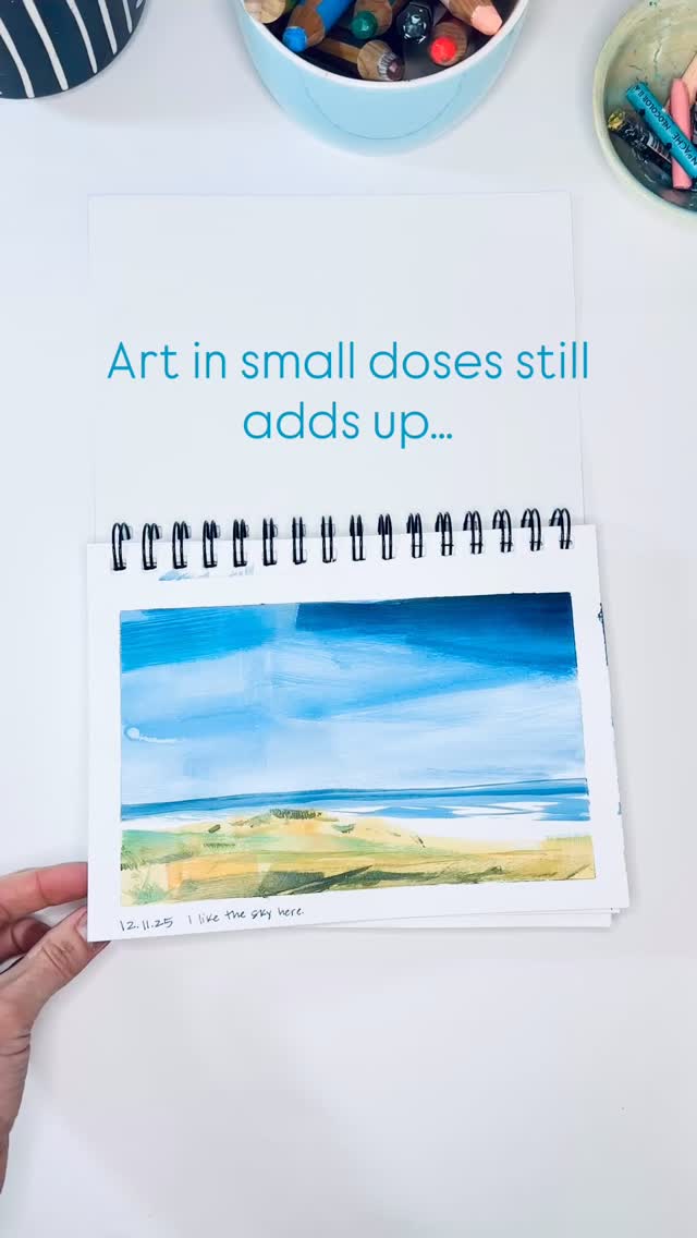 Little and often = a solid art practice.
We may not have as much time in the studio as we’d like, but doing a few of these loose landscape sketches each day in December is keeping me grounded and happy.
.
Hope you’re finding time for something nourishing in this busy season ✨
.
#artpractice
#sketchbookpractice
#abstractlandscape
#pnwartist
#jenniewestfall