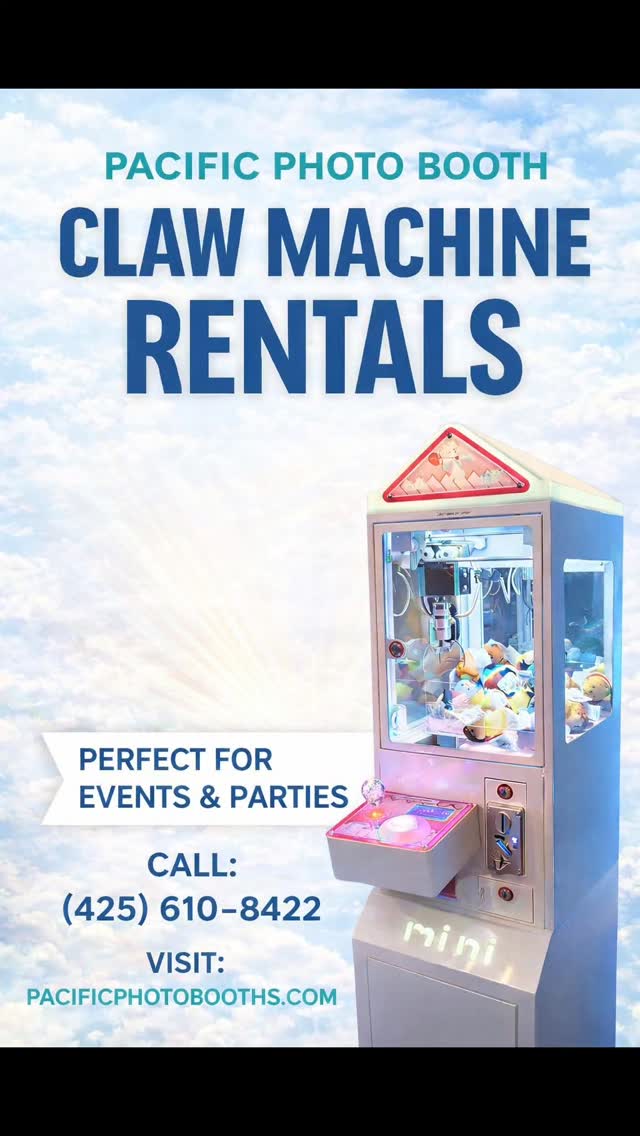 Looking to spice up your next event? Play it safe with our claw machine rentals ;) Much added fun entertainment for all ages! Visit us at www.pacificphotobooths.com or call (425)610-8422