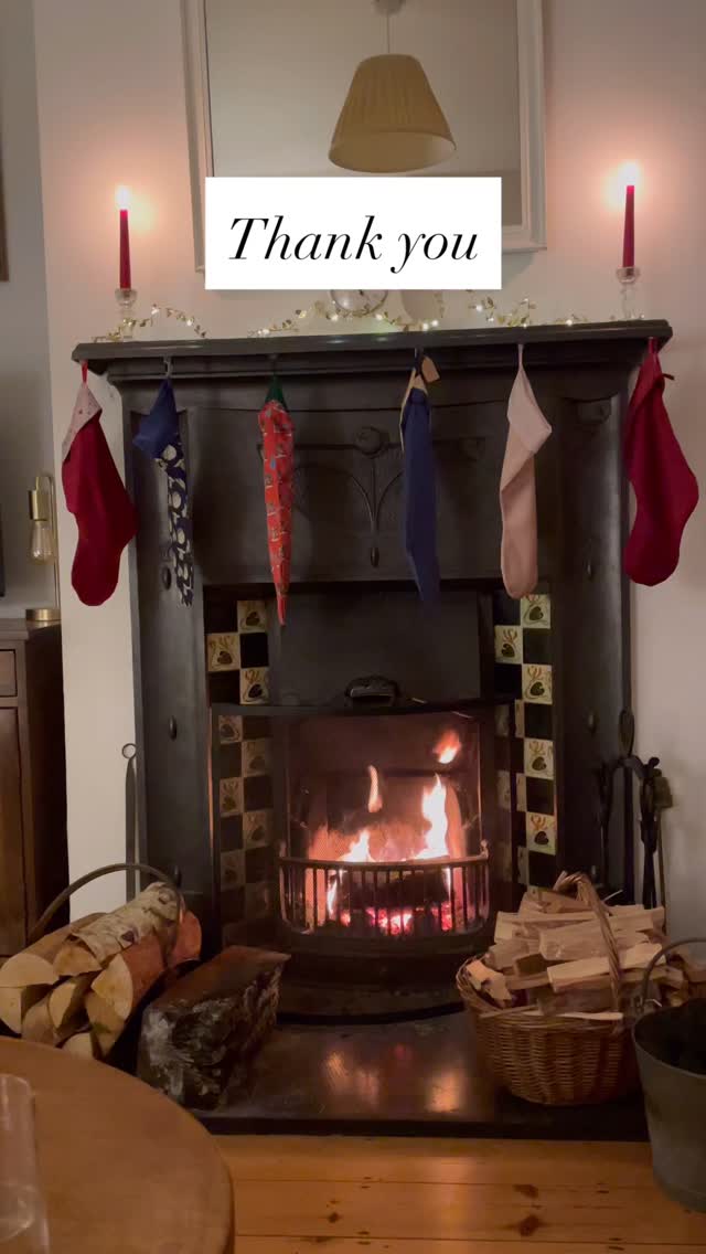 My last orders before Christmas have gone out so here are 10 lovely, restful seconds of my mum’s crackling fireplace 🔥
I also want to take a moment to say thank you to everyone who has not only bought from me this year but liked, commented and engaged with my content. It has not necessarily been the easiest year and it’s much easier to post the highlights and wins so these things really have meant so much this year.
Video description- A lit fireplace with stockings hung along the mantelpiece and the crackling of the fire and text added saying thank you