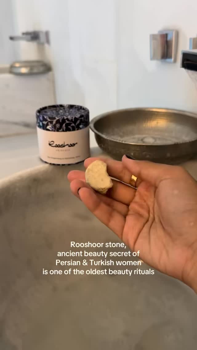 Rooshoor stone, ancient beauty secret of Persian & Turkish women is one of the oldest beauty rituals which comes from the hammam bath culture.
The Rooshoor stone, extracted from the Sefidab cave in Iran. Sefidab (meaning “white water”) is an all natural, traditional Persian cleanser used to exfoliate dead skin & expose new, soft, radiant skin instantly,
Experience natural wonders & endless benefits for the skin.