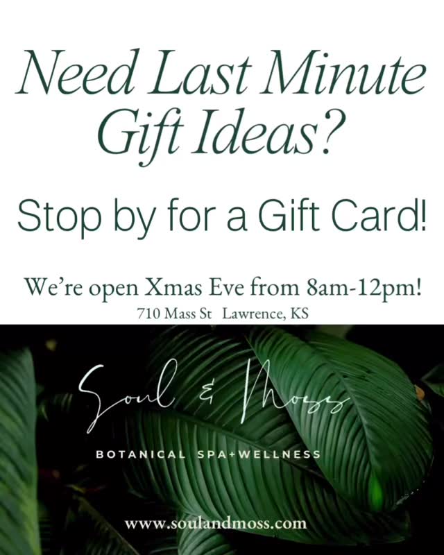 We are open for those last minute Christmas gift needs! Stop by 710 Mass St today until 5pm and we are also open Xmas eve from 8am -12pm. Happy Holidays!
#lastminutegifts #spagift #giftcard