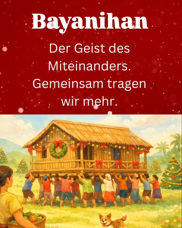 🕯️ 4. Advent 🕯️
Auf den Philippinen gibt es ein Wort für das, was wirklich zählt: Bayanihan.
Es beschreibt den tiefen Gemeinschaftssinn der Menschen – wenn jemand Hilfe braucht, stehen alle zusammen.
Gerade in der Adventszeit erinnert uns Bayanihan daran, dass Hoffnung wächst, wenn Menschen füreinander da sind. Dass Lasten leichter werden, wenn man sie teilt. Und dass echte Veränderung immer gemeinsam entsteht.
Danke, dass ihr Teil dieses Miteinanders seid. Danke für euer Mittragen, Mitfühlen und Mitwirken. ❤️
✨ Gemeinsam schenken wir Zukunft. ✨