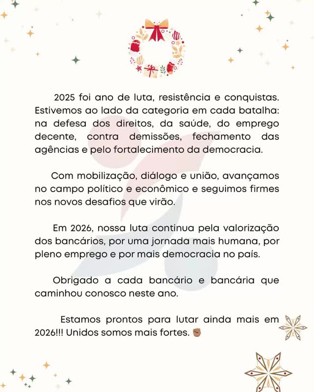 Que as festas cheguem como um respiro.
Com mais calma, cuidado e tempo para quem você ama.
Seguimos juntos, lado a lado, na luta por respeito, direitos e dignidade.
Boas festas ✨