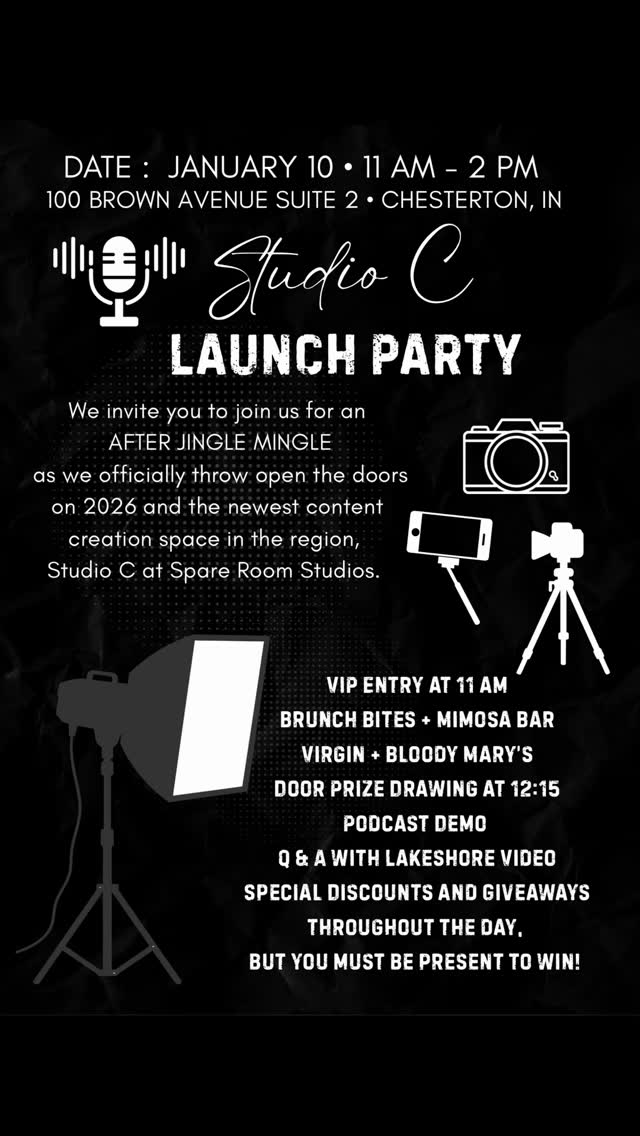 Come out to the Launch Party for Studio C at @spareroomstudios219 on 1/10/26 at 11am to 2pm! You can tour the new content creation space and even get a demo of how your podcast could look. We are offering special discounts to anyone who signs up for a studio session that day so come on out if you are on the fence about starting your podcast! #podcaststudio #contentstudio