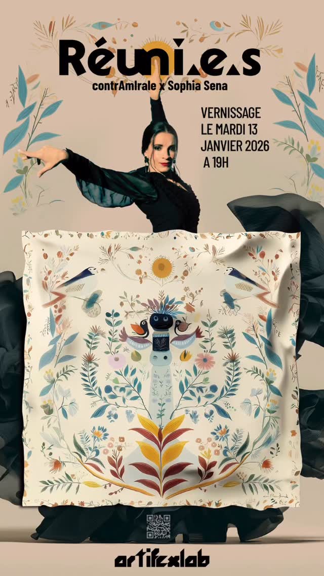 Vernissage — Exposition Réuni·e·s le 13 janvier à 19h
Nouvelle exposition Réuni·e·s chez @artifexlab_paris du mardi 13 janvier au 15 mars.
Venez découvrir la collection textile « Art is Peace » — @contramirale , créée à l’aide de l’intelligence artificielle, la collection Art is Peace fait de la douceur un drapeau et de l’enchantement un territoire de résistance.
Artiste générative, contrAmIrale envisage l’art comme un espace libre et sensible face au tumulte contemporain. Son exploration s’étend aujourd’hui au textile : les motifs générés par IA prennent forme dans la matière et deviennent prolongement tactile d’un imaginaire intérieur.
Elle sera associée à @sophia_sena_official , danseuse de flamenco, qui incarne par le mouvement
une esthétique multiséculaire nourrie de métissage, de compás et d’expressivité.
Le châle devient son outil d’intensité, prolongement du corps et révélateur de nuances émotionnelles. Par son interprétation, elle tisse des ponts subtils entre tradition et création contemporaine, rendant visible la dimension humaine et vivante des œuvres textiles exposées.
🔗 Lien dans la bio
📍 10 rue de la Vacquerie, 75011 Paris
📅 Vernissage le Mardi 13 janvier à 19h