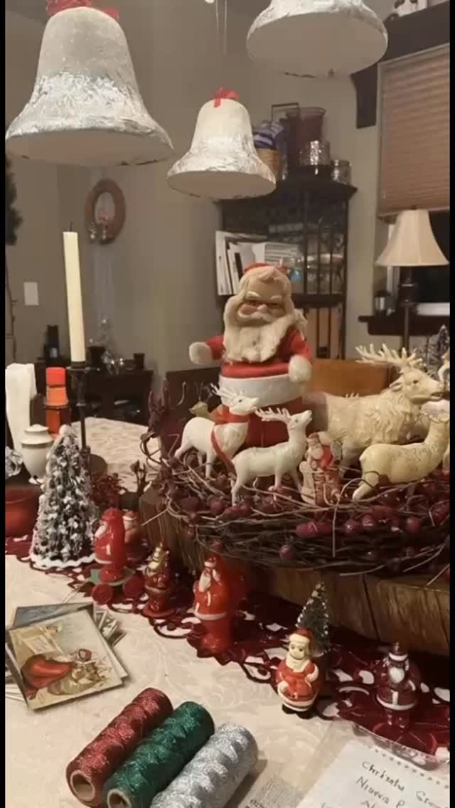 My son Jordan made this AI video using my Christmas centerpiece on my dining room table, just by taking a photo of it! This AI stuff is getting insane! 😱 Posting purely for entertainment purposes. #crooksycreations #aichristmas #vintagesanta #vintagechristmas #vintagechristmasdecor