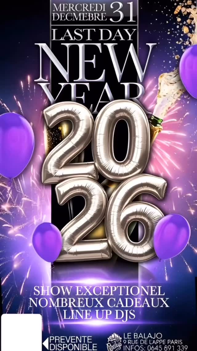 Bienvenue dans une année extraordinaire – Bienvenue à New Year 2026 ! 🎉
Chers fêtards et fêtardes,
Le compte à rebours est lancé, et l’atmosphère féérique du Nouvel An est sur le point de s’installer au légendaire Balajo, situé au cœur de Bastille. Préparez-vous à vivre une soirée où l’élégance rencontre l’énergie, et où chaque instant sera une célébration de la vie, de la fête et des nouvelles opportunités que 2026 nous réserve. 🌟#paris #nightclub #parisbynight #nye