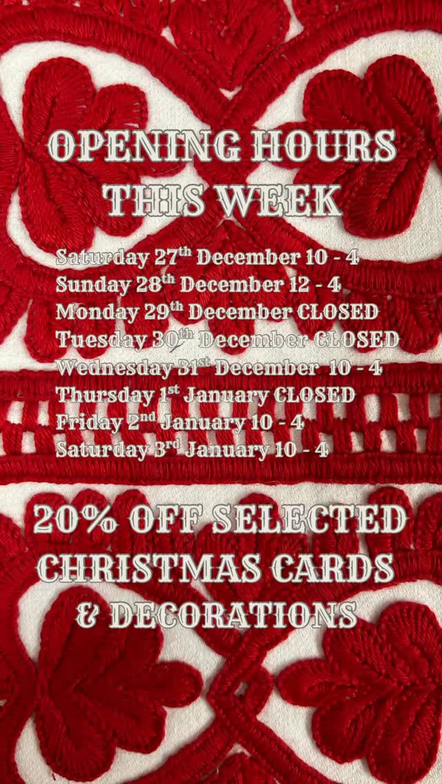 Should’ve posted this a bit earlier today! But all been a bit of a rush. Anyway here are my opening hours this week.
And my SALE announcement!
From today until Saturday January 3rd
20% off selected Christmas cards and decorations
Online (link in bio or scroll to bottom of homepage “Shop the Christmas Sale”) and in the Bungay shop
So you can keep the Christmas magic going a little longer.
#christmassale #bungay #bungayshops #bungayshopping