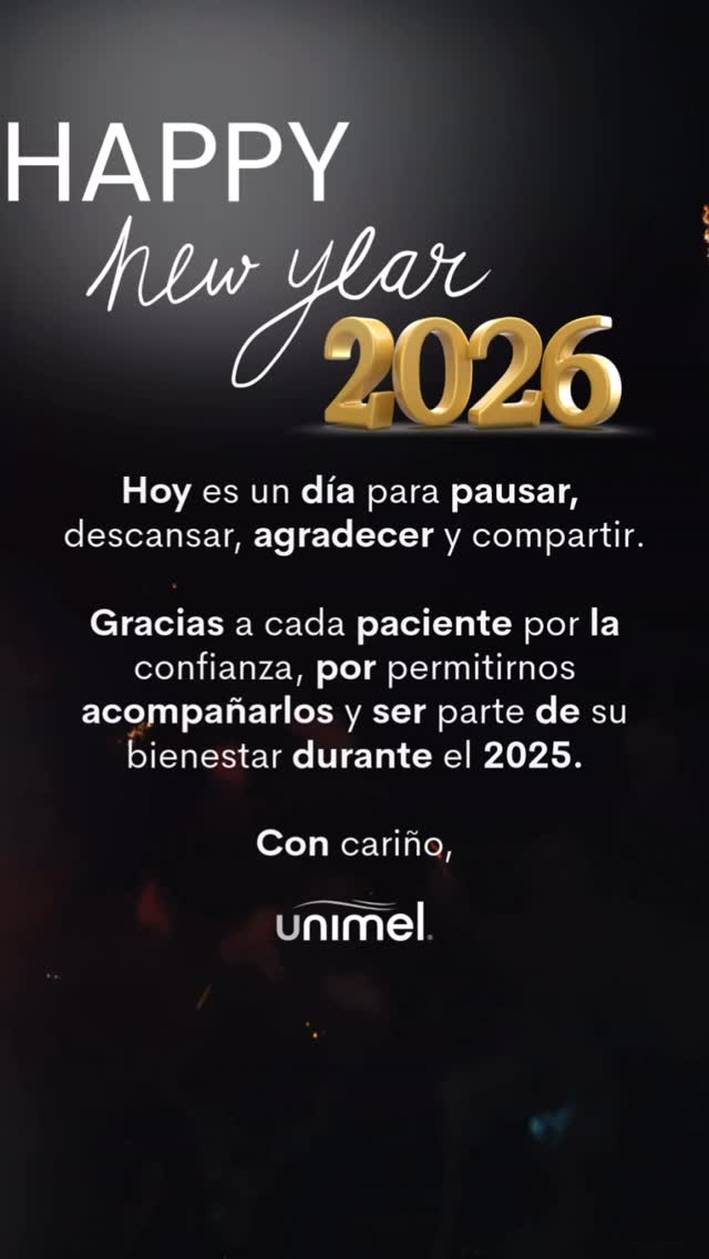 La gratitud es el mejor regalo de esta temporada. ✨
En Unimel, nuestra mayor satisfacción es verlos brillar y acompañarlos en su camino hacia el bienestar. Que la paz de este día los rodee y que el descanso sea reparador.
¡Feliz año 2026! 💫
