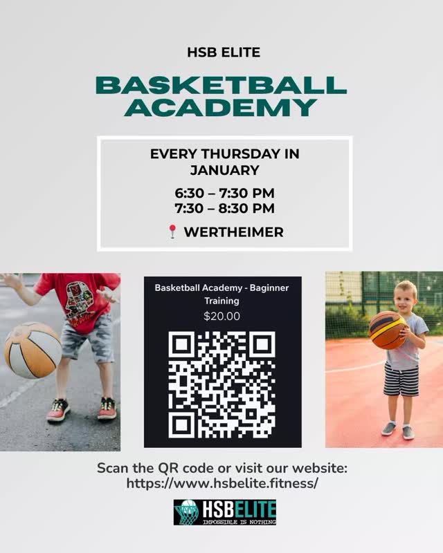 Everyone starts somewhere. This is where it begins. 🏀
HSB Elite Basketball Academy is designed for beginners and new athletes who want to learn the game the right way — fundamentals, confidence, and discipline.
📅 Every Thursday in January
⏰ 6:30–7:30 PM | 7:30–8:30 PM
💲 Only $20
📍 Wertheimer
Limited spots. Real coaching.
Scan the QR code or visit the website & get started today.
#HSBElite #BasketballAcademy #BeginnerBasketball #YouthHoops #TexasBasketball LearnTheGame