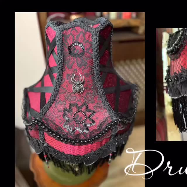 Drusilla: Meaning - Strong/Courageous/Valiant
Colour: Red Velvet/Black Lace
Lamp Frame: Scallop 13”
Lamp Style: Table Lamp
Price: £290.99
NOTE: Drusilla is made from a recycled frame so she has a unique bend in her framework. This does not affect her strength, beauty or effectiveness, but is why the price is slightly lowered.
Drusilla is the epitome of dark glamour. Not only do you get to relish in her beauty at home but you can also spice up any outfit with the gorgeous detachable spider brooch!
.
.
#RitzyRogueLampshades #rogue #gothic #darkside #moodylighting