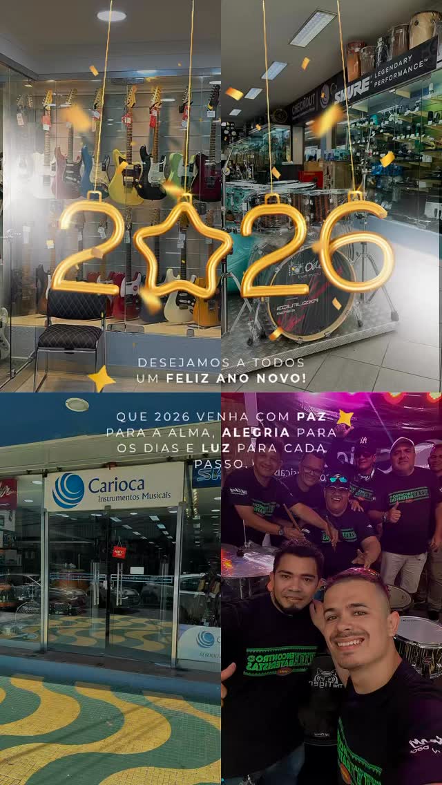 Feliz Ano Novo! Obrigado por fazer parte da nossa história em 2025. Que 2026 seja um ano repleto de música, inspiração e novos instrumentos incríveis esperando por você! 🎼✨