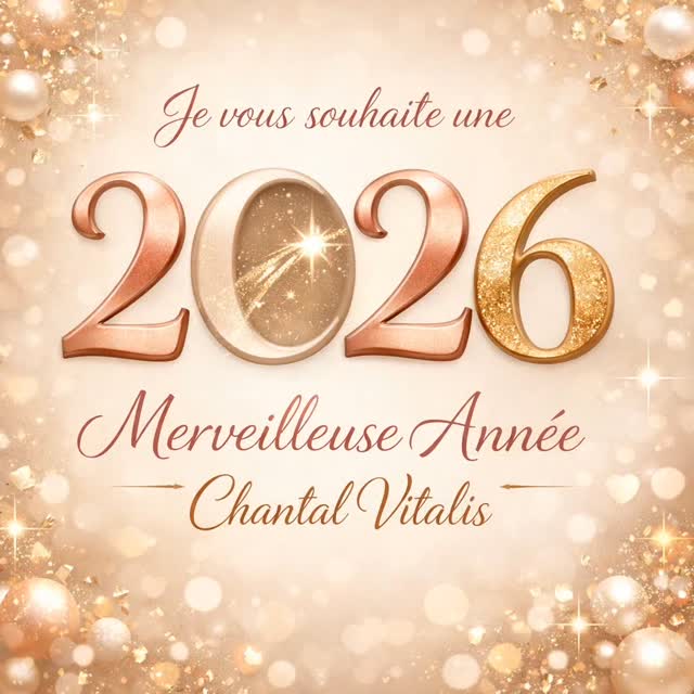 ✨ 2026 ✨
Je vous souhaite une merveilleuse année 2026,
remplie d’amour, de joie, de sérénité et de douceur.
Que cette nouvelle année vous apporte
des instants vrais,
des élans du cœur,
de la lumière dans les petits comme les grands moments,
et la paix intérieure pour avancer avec confiance 🤍
🌸 Belle et lumineuse année à vous 🌸
— Chantal Vitalis
#2026
#Vœux2026
#ÉnergiePositive
#PaixIntérieure
#ChantalVitalis