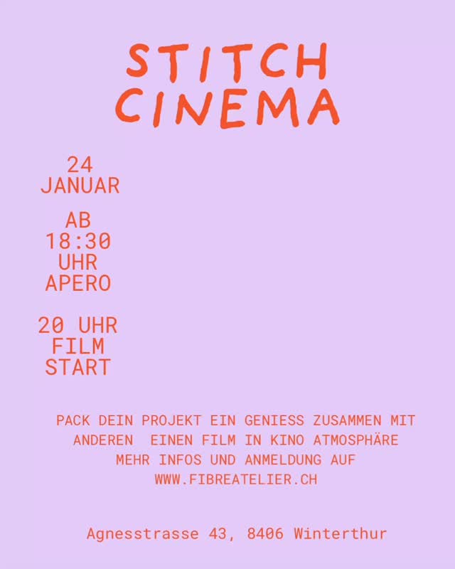 Das Stitch Cinema bekommt eine neue Auflage!🎬
Im Januar ist wieder mehr Zeit für gemütliche Abende – und was passt besser als ein guter Film in netter Gesellschaft? Deshalb findet das Stitch Cinema im gleichen Format wie im letzten Jahr wieder statt.
Drei Filme stehen zur Auswahl und ihr entscheidet am Abend was euch gefällt.
Also packt euer Strick-, Häkel- oder Stickprojekt ein und verbringt einen entspannten Abend im Fibre Atelier.
Anmelden könnt ihr euch auf der Website, per Mail oder im Laden.
Apero und Film kosten 20CHF.
#fibreatelier
#fibreatelierevents
#strickkino