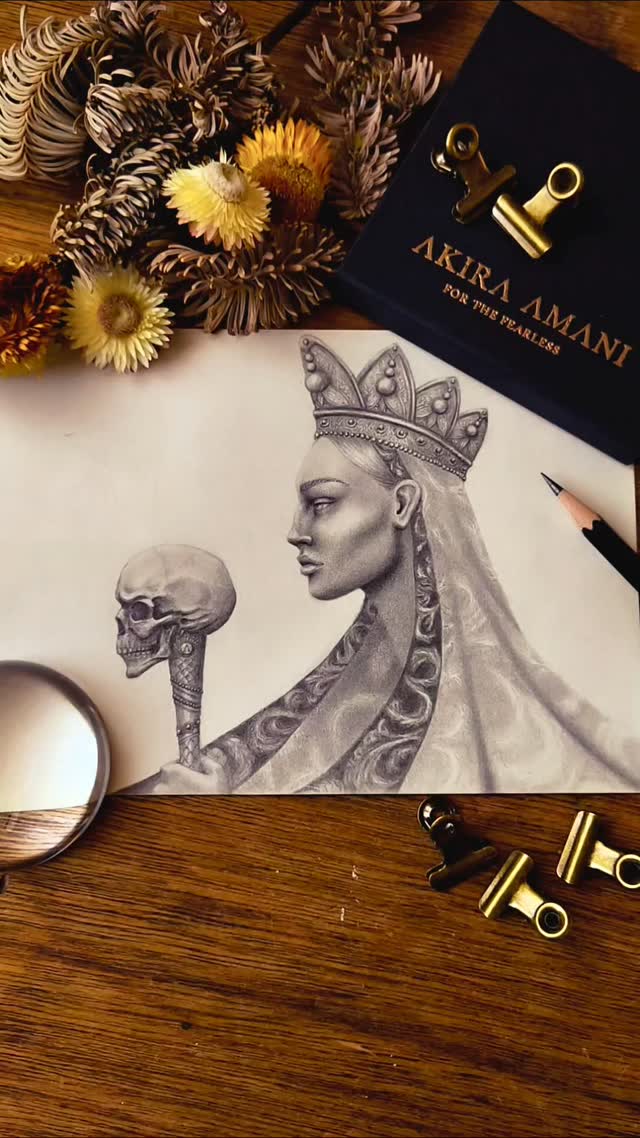 Happy new year! ( I'm pretty sure the new year should start in Spring and we should just hibernate till then!)
But here we are...
I needed a reminder of courage and clarity for January so
here's a close up of one of my earliest graphite pieces called Courage Awakened. You might have missed the details in the crown and sceptre in previous posts so I've used a magnifying glass to show the design.
#tradionalart #folkloreart #handdrawnart #homedecor #alchemyart