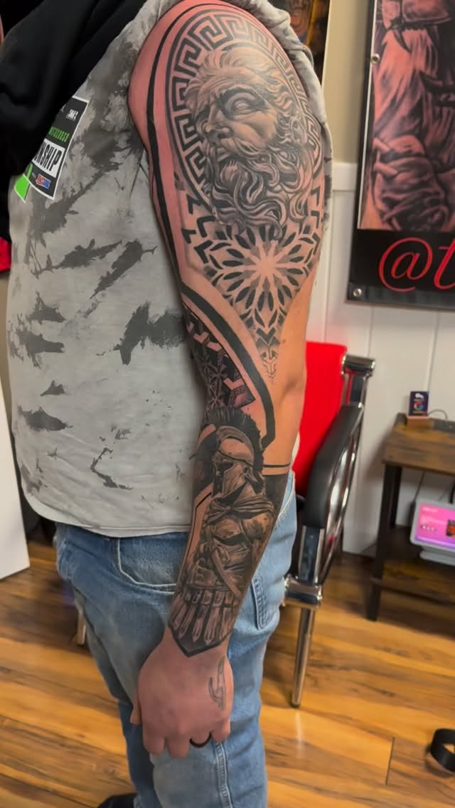 More work added on this full sleeve in progressโ stay tuned for more to come ๐#billythekidmeyers #awardwinning #btkink #genevany #tattooartistinny