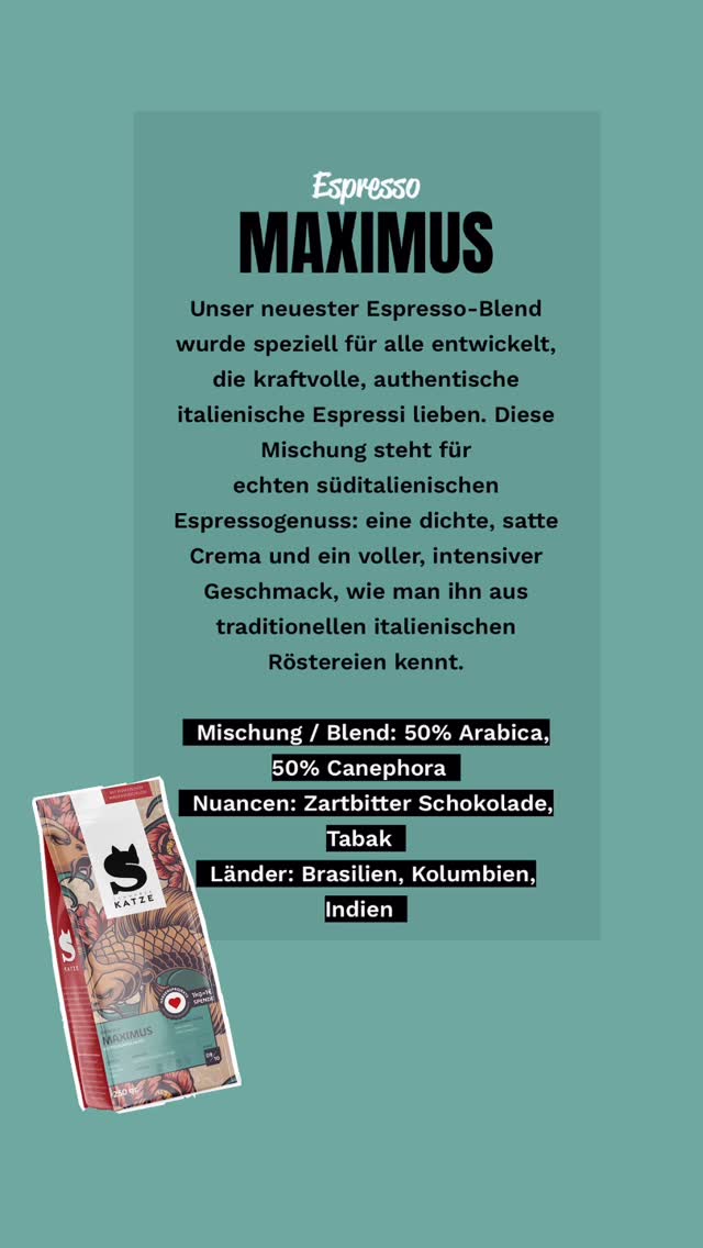 Schwarze Katze - Espresso MAXIMUS 🐈⬛☕️
Unser Espresso-Blend wurde speziell für alle entwickelt, die kraftvolle, authentische italienische Espressi lieben. Diese Mischung steht für echten süditalienischen Espressogenuss: eine dichte, satte Crema und ein voller, intensiver Geschmack, wie man ihn aus traditionellen italienischen Röstereien kennt.
Shop now ➡️ www.schwarzekatze-kaffee.de