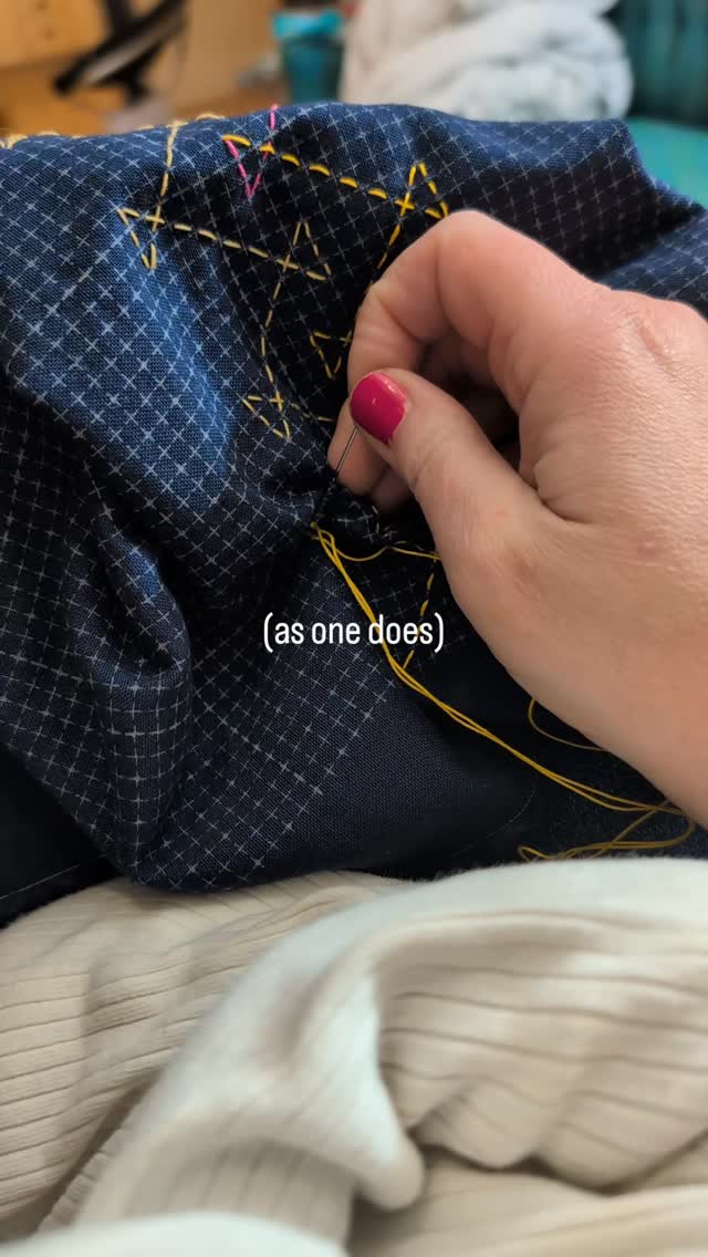 I'm stitching one-handed while holding The Baby, as one does. #fosterlove #babyblue #imperfectlybeautifulstitches