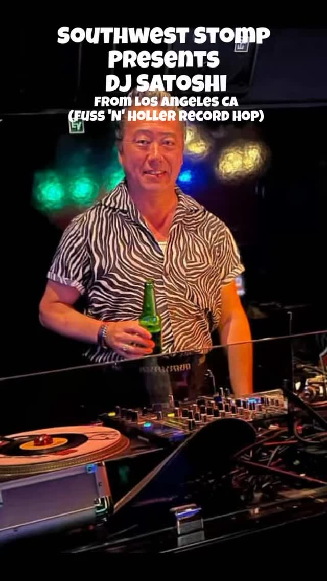 DJ SPOTLIGHT #4
DJ Satoshi coming here via Los Angeles, North Korea and Japan is the man behind LA’s fantastic record hop FUSS AND HOLLER! If you haven’t been you’re really missing out! Any Dj that thinks Carl Perkins is god is aces in our books! If you’re lucky he might bring his Boone collection! Heard it rivals em all! Be ready to hit the floor when he’s behind the decks! For sure the bangers will be delivered bangers! See ya the 31st!!