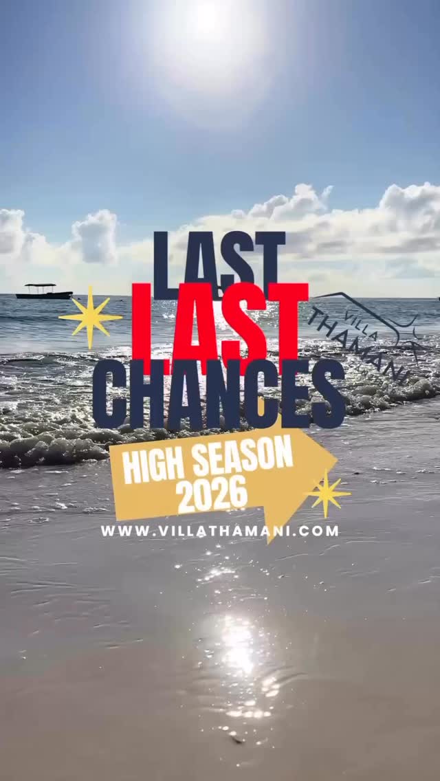 Some places are not meant to be visited once.
They are meant to be felt.
✨ High Season 2026 – Limited availability
📅 Between March 14 and April 6
Two weeks are still available during this period.
You don’t need to book the whole range —
you can choose only your preferred dates.
Villa Thamani is more than a villa.
It’s where time slows down, connections feel real,
and Zanzibar becomes part of you.
These dates rarely open up.
This time, they did.
🔗 Book directly on our website
👉 www.villathamani.com
