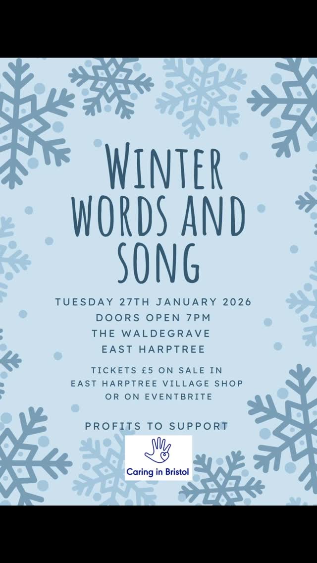 An incredible evening lined up on 27th January of spoken word, poetry and song at the Waldegrave Pub, East Harptree - get your tickets now at the community shop or via Eventbrite!
Featuring Beth Calverley, Paul Watkins, Susanna 'Ted' Waters, Braid, Kate Noakes and Peter Morris