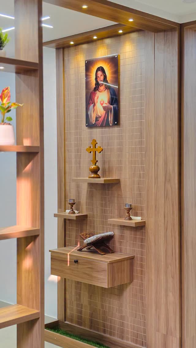 Stillness, built into the home.🏠✨Before/After. #interiordesign #unisoninteriors #interiordesigner #trendingreels #keralahomes #viralreels #kerala #malayalam #interiordecor #homedecor #prayerunit #modularhome #modular #fullhomeinteriors #homestyle #interiør