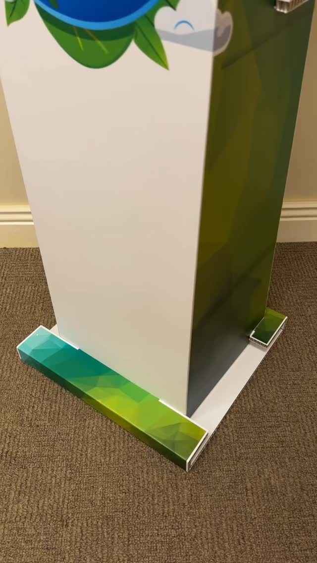LIGHTER.SMARTER. GREENER. Heavy impact with zero excess! We introduce the first recyclable honeycomb board podium. Where smart design meets sustainability. Full graphics printed with our large format flat bed printer to fit your brand best. #sustainabledesign #ecoinnovation #homeycombboard #recyclablepodium #designthatmatters