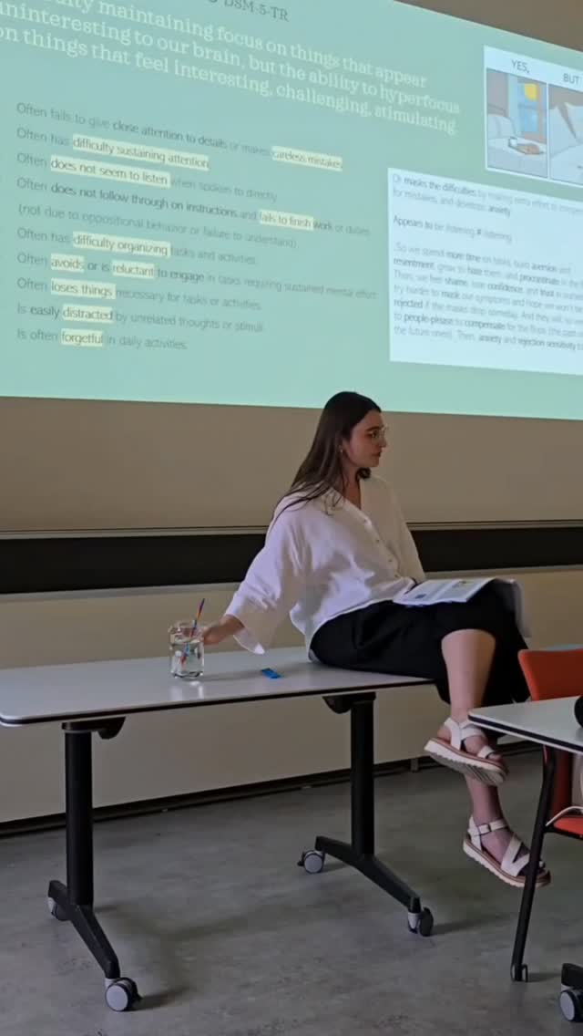 Inattentive ADHD. Diagnostic criteria, symptoms and masking.
I felt like commenting on the DSM-5 criteria of the ADHD. The example of symptoms are bunch of traits that one can observe in someone's behavior. There's no much space for the inner experience. The pressure, confusion, overwhelm, paralysis. We still have a long way to go spreading awareness and updating the view on ADHD.
This is a clip from the last year's event organized by @mewell_community at ETH ZÜRICH. I had a chance to speak about ADHD as a neurodivergent therapist. (Then I took a year to edit and post some videos 😜. But you know what? I feel zero shame about it 😁❤️🧠🌈)
#adhd #ADHDaffirmingTherapy #inattentiveadhd #selfforgiveness #neurodivergentpsychologist🇨🇭 MyTalkAtETHZ2025