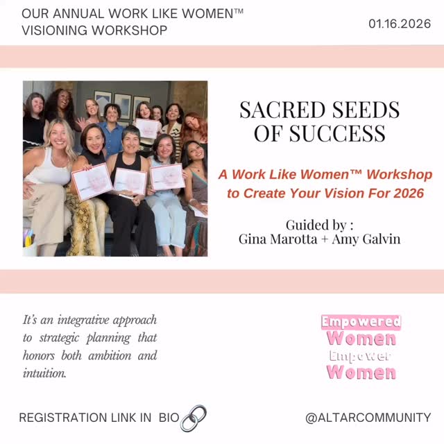 For the third year, @ginamarotta and I are opening the space again for Sacred Seeds of Success 2026.
On January 16, from 9:30am–12:00pm, we’re hosting Sacred Seeds of Success, our annual Work Like Women™ visioning workshop, at ALTAR Community.
This is not traditional goal-setting.
It’s an integrative approach to strategic planning that honors both ambition and intuition.
We’ve designed this workshop for women leaders and founders who want to co-create the year ahead with clarity, purpose, and a structure that actually supports evolution, not burnout. It’s part sacred wisdom, part practical framework, and fully grounded in real leadership.
You’ll walk away with your seed, the core intention that guides your decisions, energy, and growth throughout the year.
If you’re craving a more aligned way to plan, we’d love to see you there.
January 16 | 9:30am–12:00pm
@altarcommunity
Let’s begin the year thoughtfully.
🔗 Registration link in bio.
#retreat #leadership #intentionsetting #empoweredwomen #realestate