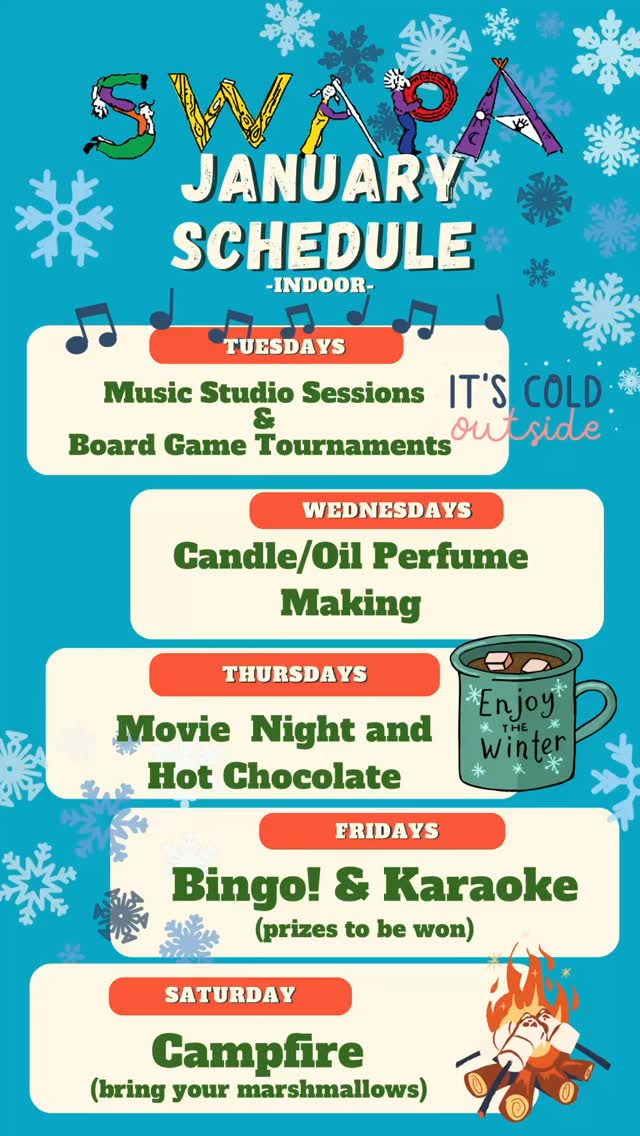 Cold outside, but the fun doesn’t stop ❄️
Planned indoor activities all week and of course outdoor play is still happening!
January is stacked , come hang with us 🎶🎲🎤