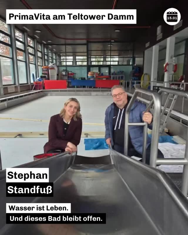 Gemeinsam mit unserer Bezirksstadträtin für Bildung, Kultur und Sport, Malgorzata Sijbrandij, war ich heute unterwegs im Bezirk. 💬🏊
Besonders wichtig: Das Schwimmbad PrimaVita bleibt auch über 2026 hinaus gesichert! 🙌
Es ist ein zentraler Ort für Kinderschwimmen, Reha-Kurse, Vereinsnutzung – und wird auch von der DLRG für Rettungsdienste genutzt.
Aktuell laufen notwendige Sanierungsarbeiten am Hubboden. Ab Mitte Februar ist das Bad wieder voll einsatzbereit.
Wir investieren gezielt in unsere Sportinfrastruktur – damit Bewegung, Prävention und Sicherheit auch morgen noch möglich sind. 💪
📍Teltower Damm – mitten in Steglitz-Zehlendorf.
.
.
.
.
#SportinBerlin #CDUBerlin #SteglitzZehlendorf