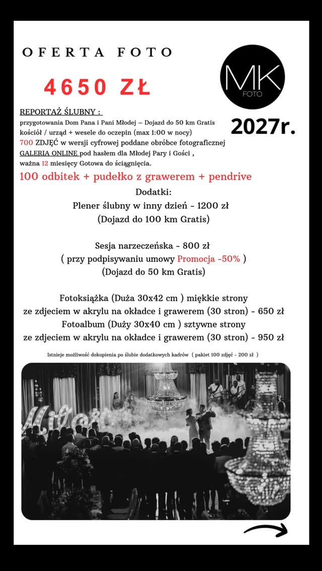 Oferta na 2027 r. MKFOTO Michał Krawiec.
.
.
#fotografjarosław #fotografjaroslaw #fotografslubnyrzeszow #fotografpodkarpacie #fotografprzeworsk
