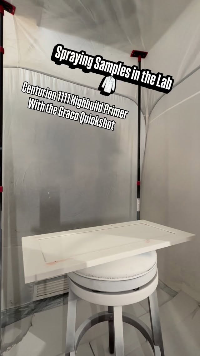 This Centrurion 1111 High Build Primer is an excellent base layer for wood coatings. Sands down to a fine powder and always passes the scratch test. Paired with the Graco Quickshot, I don’t waste a drop, only mix what you need for a few doors. #centurionwoodcoatings #gracopaintsprayers #moosemethod #gracoquickshot #floridapainters
